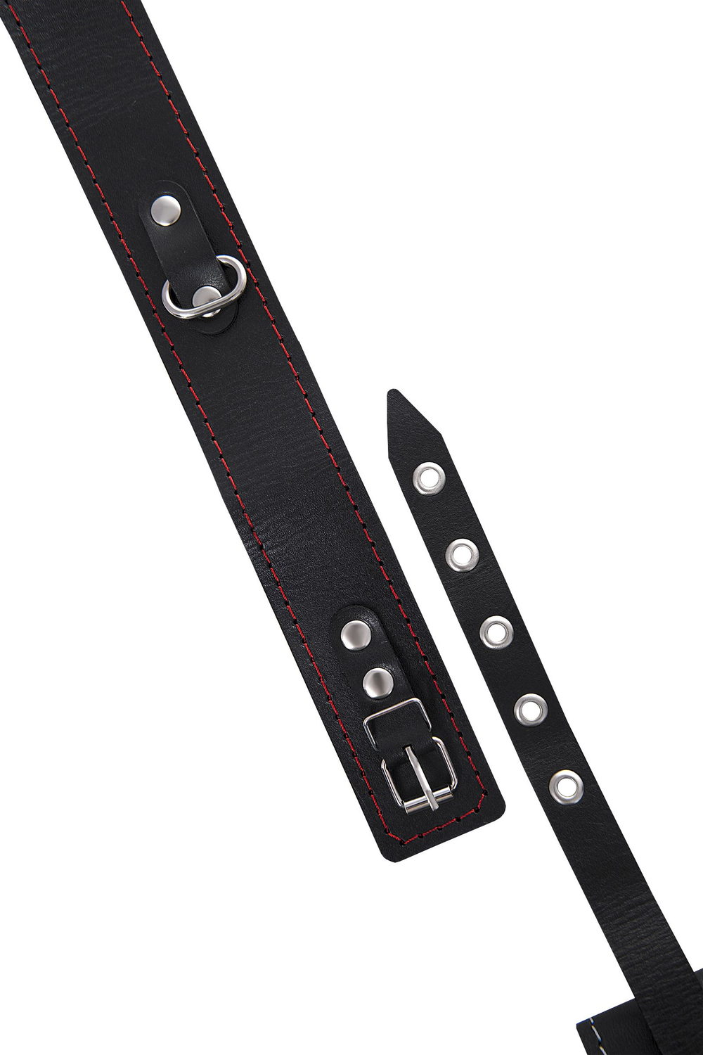 Ошейник Pecado BDSM, двухслойный с красной строчкой, натуральная кожа, черный