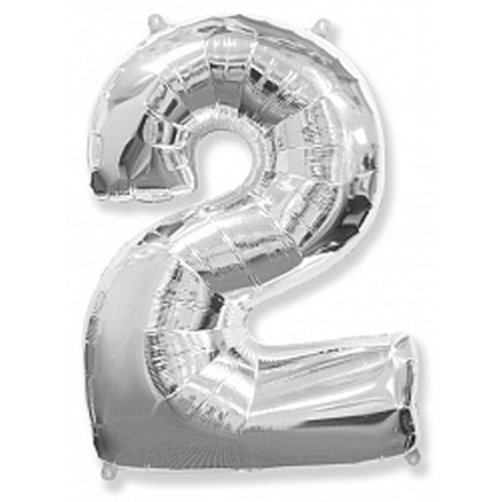 Шар фольгированный Цифра &quot;2&quot; серебро с гелием
