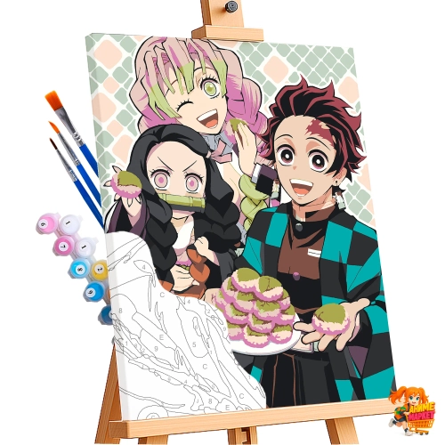 Картина по номерам Клинок рассекающий демонов Танджиро Камадо, Незуко Камадо, Мицури Канроджи