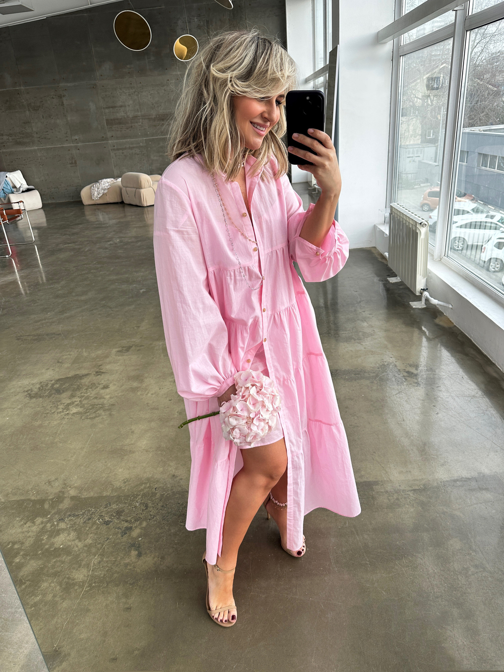 Лёгкое платье на пуговицах розовое 6