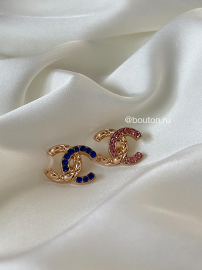 Пуговицы Шан. Золотые Синие Лого 19 мм жемчуг/стеганые