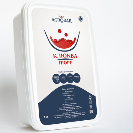 ПЮРЕ АГРОБАР из клюквы 10% сахара Россия, 1 кг