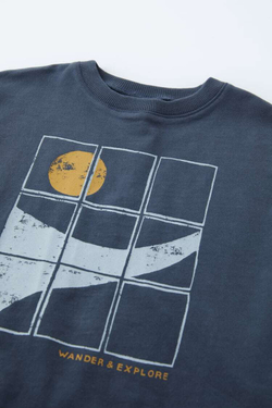 ZARA ФУТБОЛКА ИЗ ТКАНИ С ПРИНТОМ, МОРСКОЙ СИНИЙ