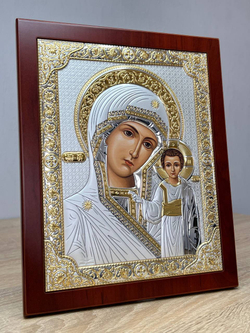 Казанская БМ, икона прямоугольная с рамкой, красное дерево 185х235