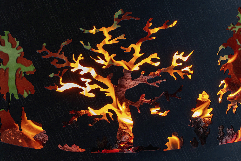 Костровая чаша Fire-House Деревья Премиум (с сеткой и зольником), 80 см