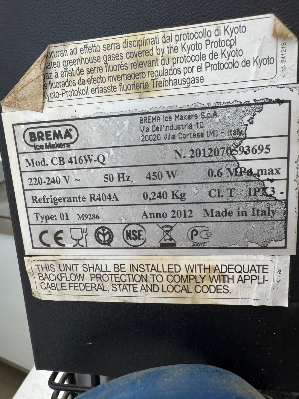 Льдогенератор BREMA CB 416W-Q