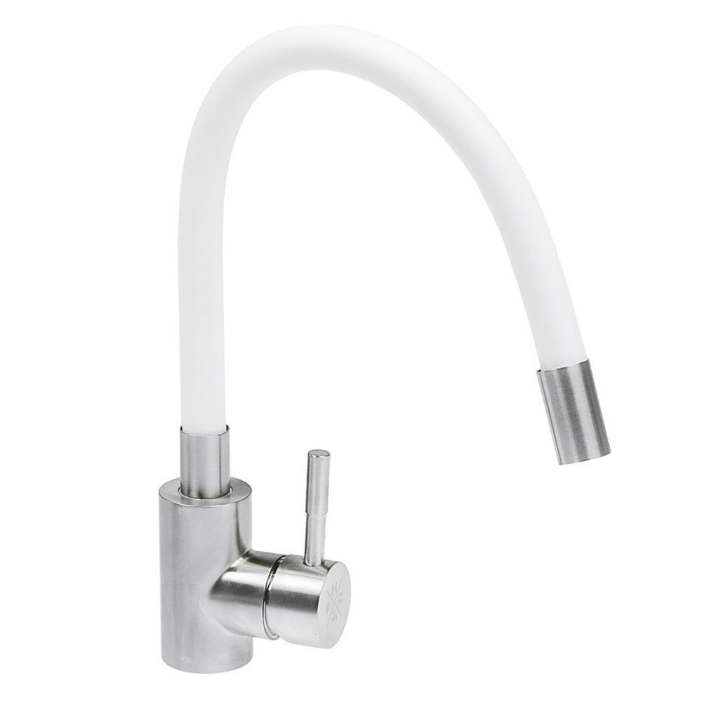 Смеситель для кухни, РМС, гибк излив, с картриджем, бел, SUS124W-016F