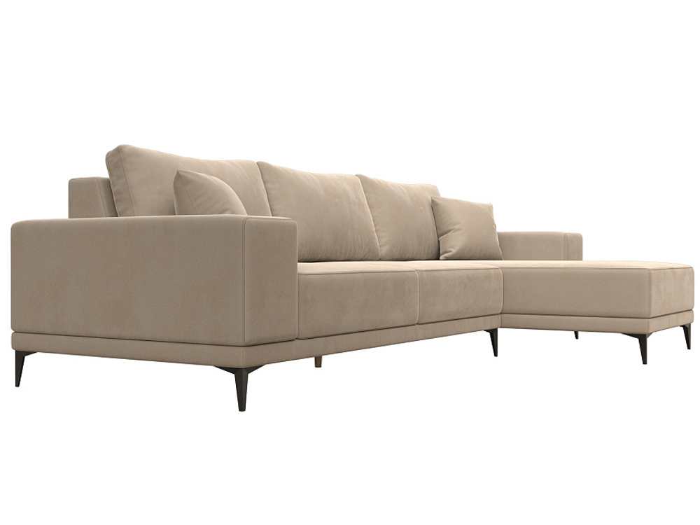 Диван угловой Льюес правый, Бежевый, Велюр, 122396