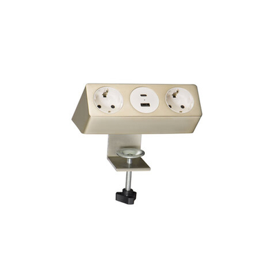 Блок розеток 10A 2 секции Серебро+Черный 1 (USB + Type C)