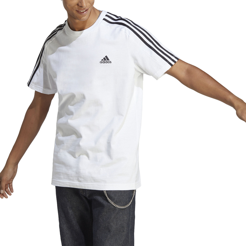 Мужское теннисное поло adidas Essentials Single Jersey 3-Stripes T-Shirt Men - White, Black