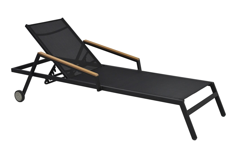 Шезлонг лежак НИЦЦА алюминий / текстилен / поливуд (цвет черный)