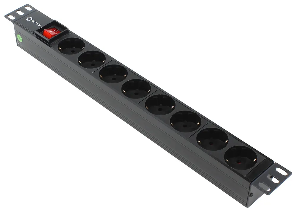 Блок розеток 19", 1U, 8 розеток, 16A, огнеупорный пластик, 5bites PDU819P-08