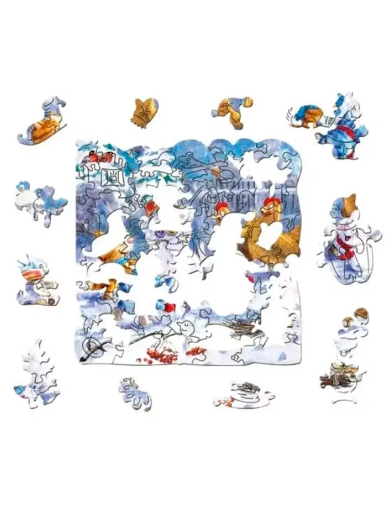 Фигурный деревянный пазл Зима в Котофеевке