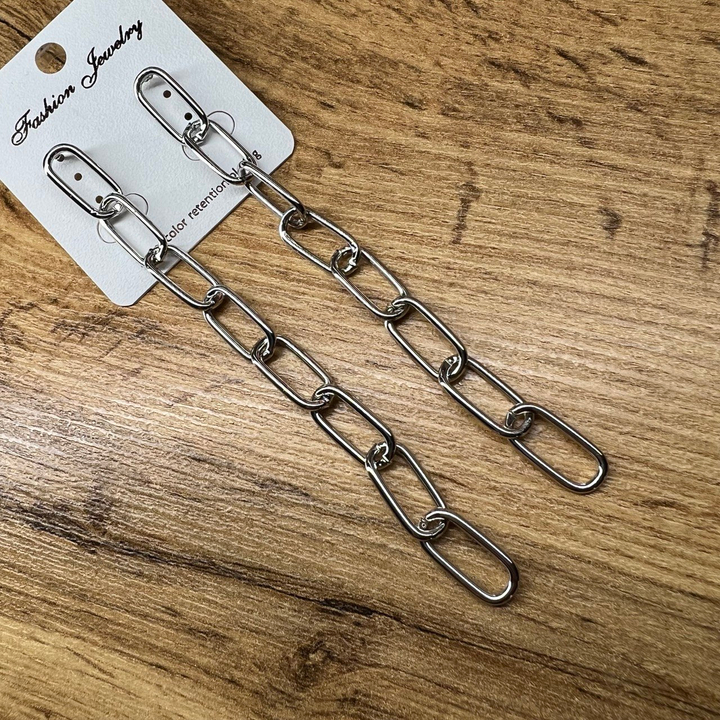 Серьги "Цепи" 8 звеньев плетение якорное овал металл серебристый 10,5 см