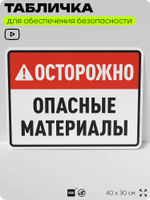 Табличка для обеспечения безопасности "Осторожно опасные материалы", для производства, предприятия, организаций, 40х30 см, Silver Plane x Айдентика Технолоджи