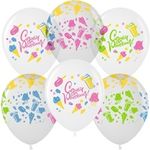 Шар (12"/30 см) С Днем Рождения! (летний микс), Ассорти, кристалл, 5 ст 25 шт.