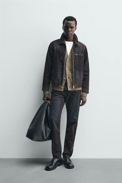 ZARA КУРТКА ФЛОКИРОВАННЫЙ БАРХАТ, КОРИЧНЕВЫЙ