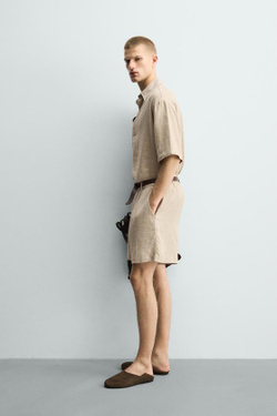 ZARA ШОРТЫ RELAXED FIT ИЗ ЛЬНА И ВИСКОЗЫ, ПЕСОЧНЫЙ