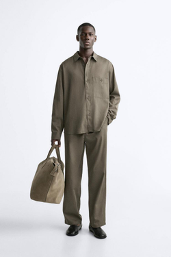 ZARA КУРТКА-РУБАШКА СТРУЯЩЕГОСЯ КРОЯ, СЕРО-КОРИЧНЕВЫЙ