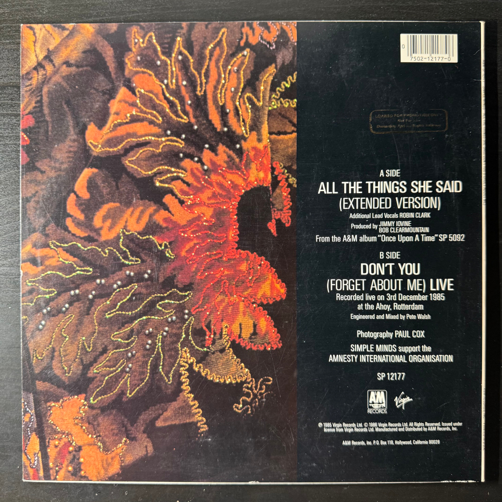 Simple Minds ‎– All The Things She Said / Don't You (США 1986г.) 12", 45 RPM