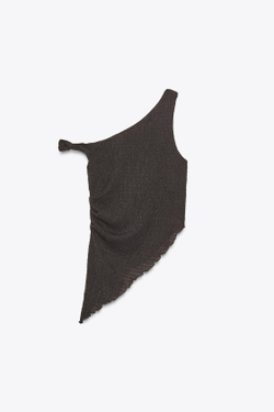 ZARA ТОП АСИММЕТРИЧНОГО КРОЯ, ТЕМНО-КОРИЧНЕВЫЙ