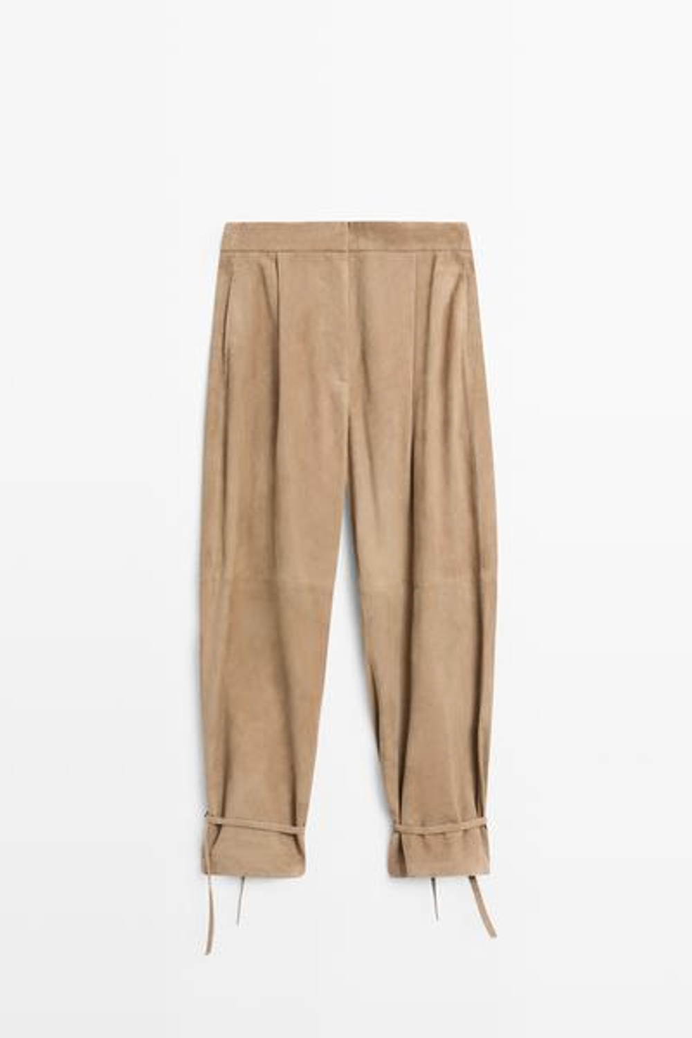 Massimo Dutti Брюки из замшевой кожи с завязками по низу, зеленый