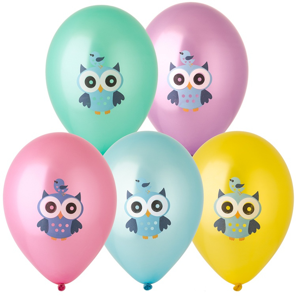 Шар латексный 35см Совушка (Ассорти)
