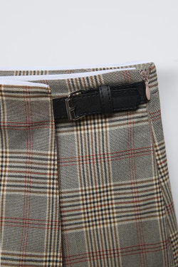 ZARA КЛЕТЧАТАЯ ЮБКА-ШОРТЫ, РЫЖЕВАТО-КОРИЧНЕВЫЙ