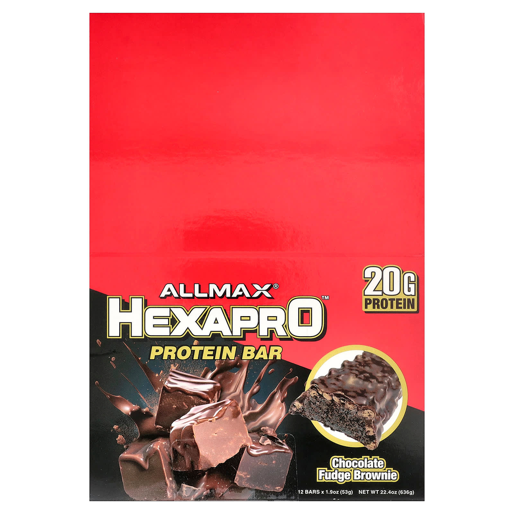 ALLMAX, Hexapro™, протеиновый батончик, брауни с шоколадной помадкой, 12 батончиков по 53 г (1,9 унции)