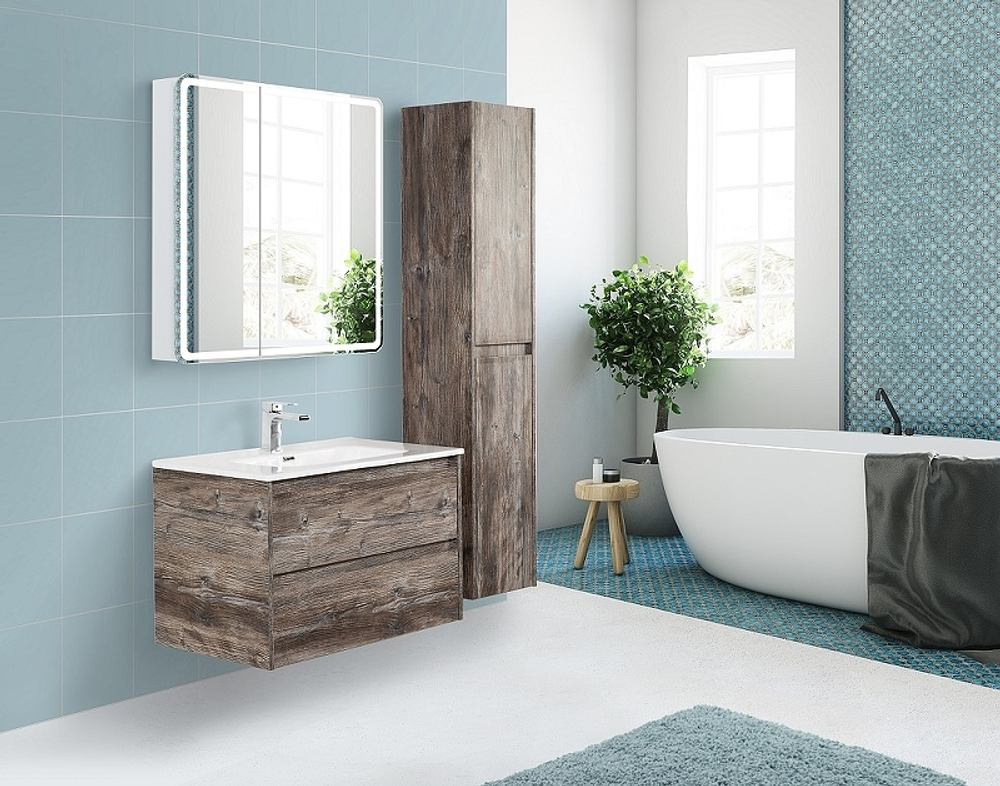 Зеркальный шкаф BelBagno Marino 80 SPC-MAR-800/800-2A-LED-TCH с подсветкой Белый