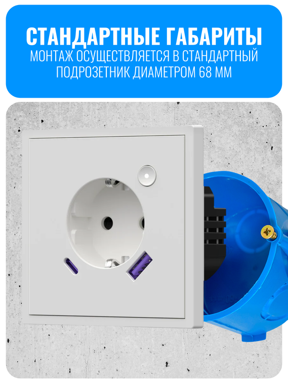 Умная Wi-Fi розетка с зарядным устройством USB и Type-C Smart Aura серия COSMO