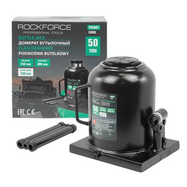 Домкрат бутылочный 50т низкопрофильный (высота подхвата - 230мм, высота подъема - 360мм, ход штока - 130мм) RockForce##Rock FORCE RF-T95007(Euro)