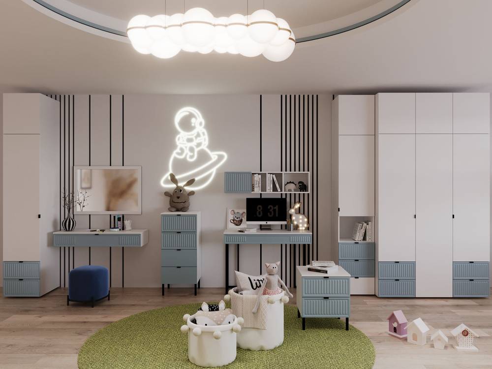 Шкаф для одежды, Окленд, белый,синий 79-676-Т