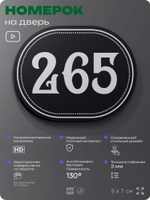 Номерок на дверь квартиры 265, для кабинета, офиса, шильдик 9 х 7 см, черный, Айдентика Технолоджи