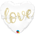 Фольгированная фигура, сердце, LOVE Глиттер золото,18" / 45СМ