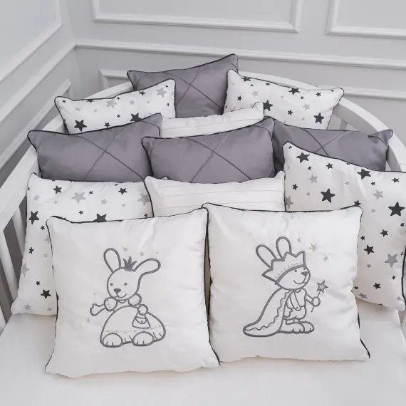 Комплект постельного белья Lollycottons Звездочет универсальный 6 предметов, Серый