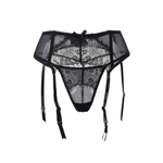 Пояс черный с подвязками + стринги (размер XS-S)