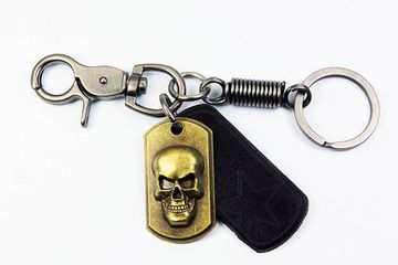 Брелок Жетон череп+звезда на коже черной