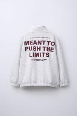 ZARA ТОЛСТОВКА С ЗАСТЕЖКОЙ-МОЛНИЕЙ И НАДПИСЬЮ, СЕРЫЙ С МЕЛАНЖЕВЫМ ЭФФЕКТОМ