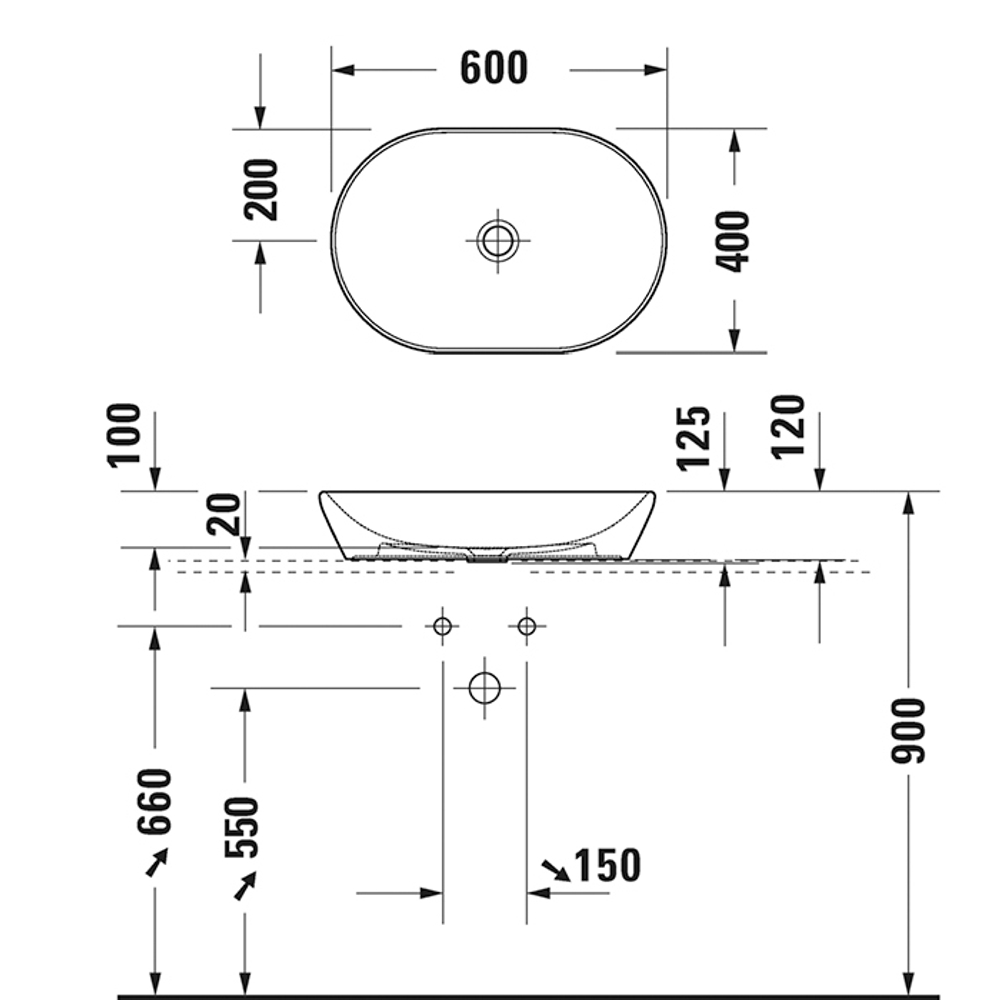 Раковина Duravit D-Neo 2372601370 накладная 60 см, цвет черный матовый