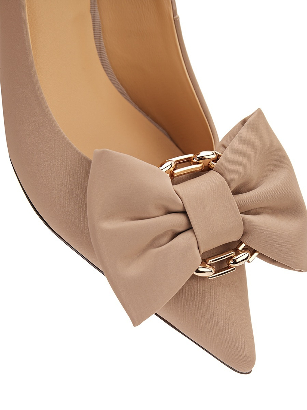 Женские туфли замшевые бежевые с бантом и цепью