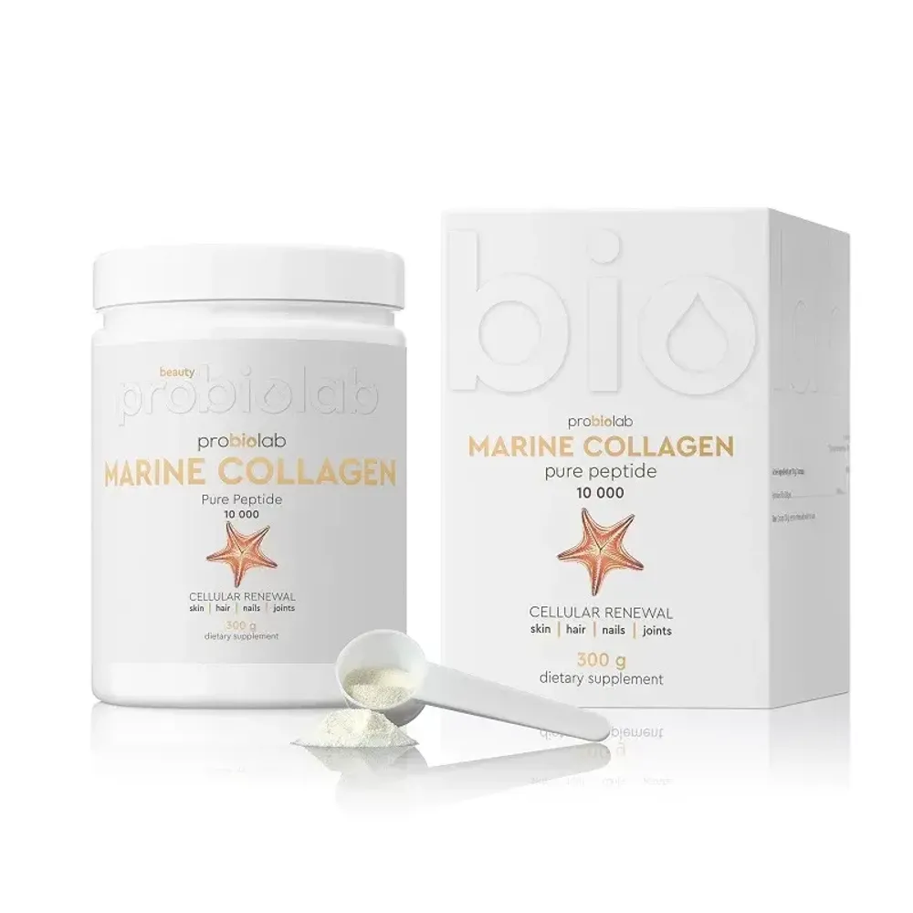 PROBIOLAB COLLAGEN (FISH) POWDER PURE PEPTIDES Морской коллаген (рыбий) порошок чистые пептиды 300 гр