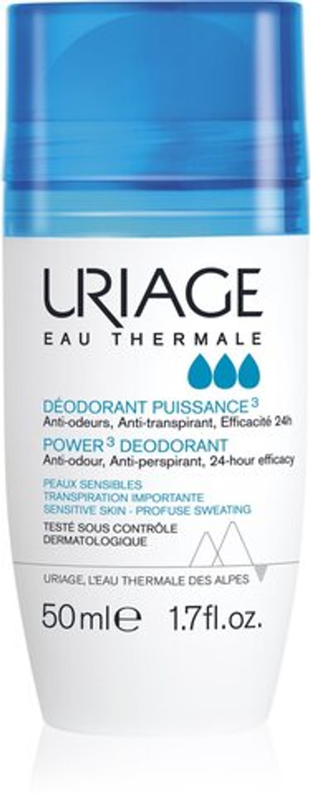Uriage Hygiene Power3 Deodorant - шариковый дезодорант против белых и желтых следов /   50  ml  / GTIN 3661434004575