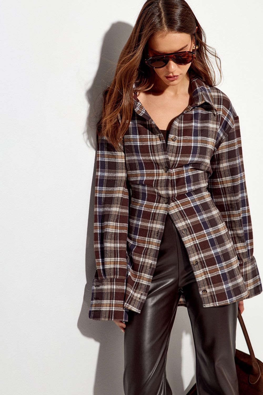 Рубашка из фланели со шнуровкой цвета горький шоколад