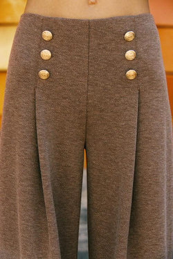 ZARA БРЮКИ ИЗ САРЖИ С ПУГОВИЦАМИ, СВЕТЛО-КОРИЧНЕВЫЙ