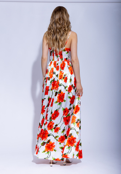 Женский сарафан макси белого цвета с красочным цветочным принтом