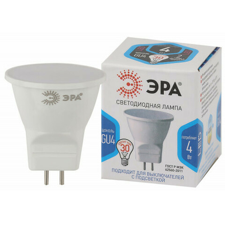Лампочка светодиодная ЭРА STD LED MR11-4W-840-GU4 GU4 4Вт софит нейтральный белый свет