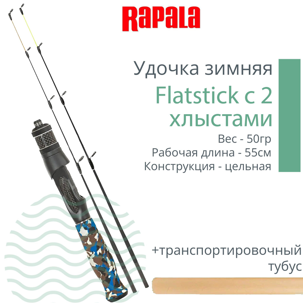 Удочка для зимней рыбалки Rapala Flatstick с двумя сменными хлыстами, рабочая длина 55см