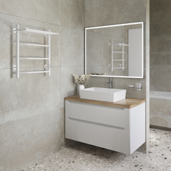 Полотенцесушитель электрический EWRIKA Сафо FT 60x55 см, подключение справа, слева, белый полуматовый, лесенка, из стали, с полкой