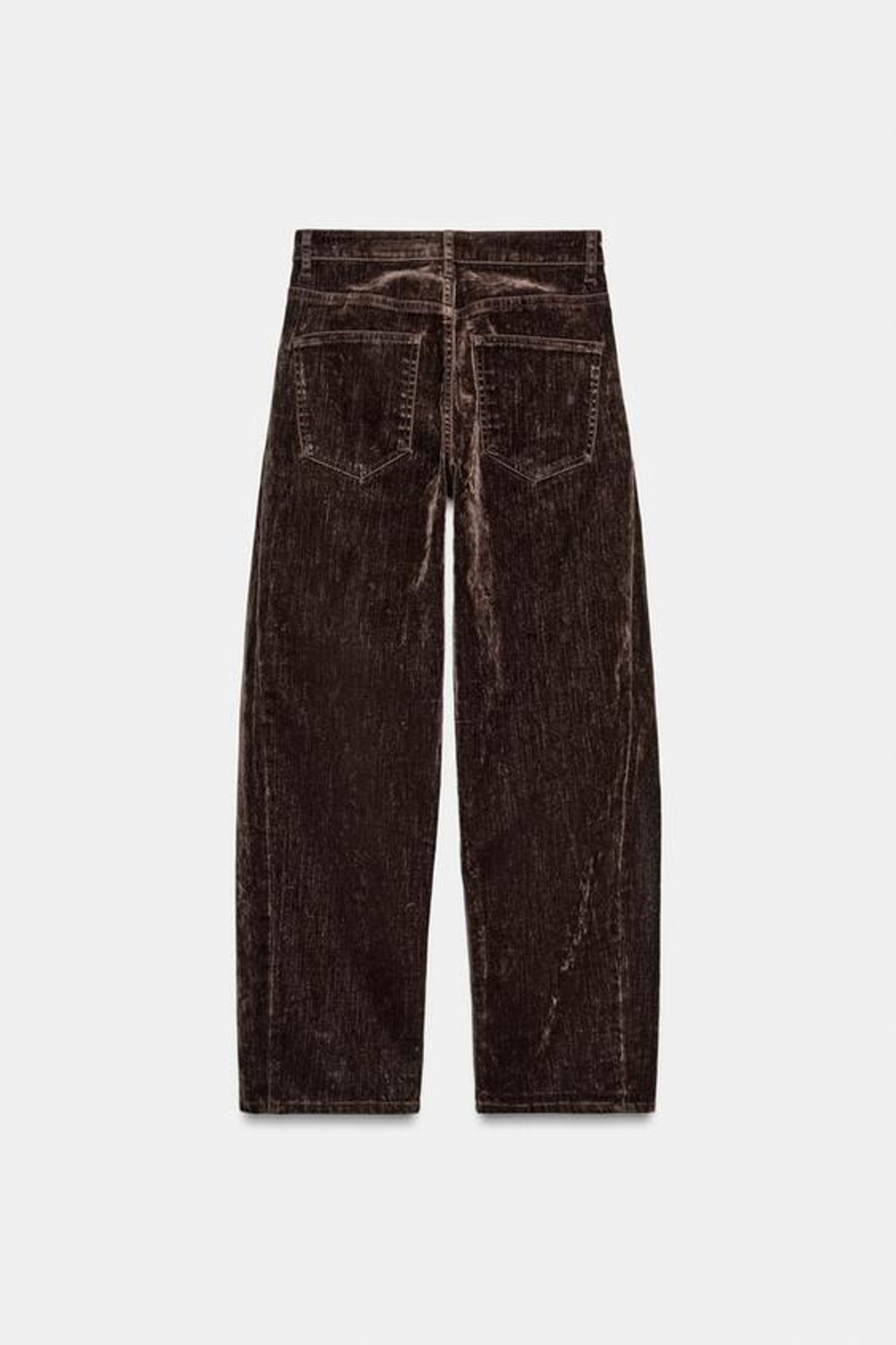 ZARA ДЖИНСЫ BALLOON-FIT С ВЫСОКОЙ ПОСАДКОЙ И ФЛОКИРОВАНИЕМ — ZW COLLECTION, КОРИЧНЕВЫЙ